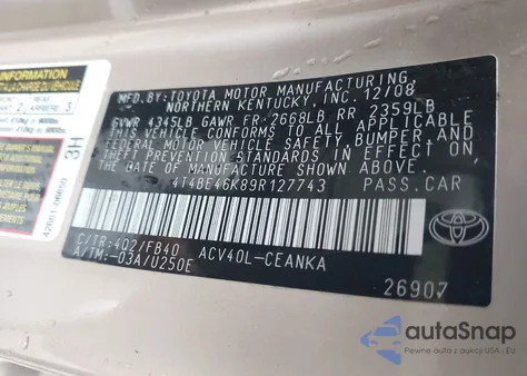 2009 Toyota Camry Le из США, поврежденный, VIN 4T4BE46K89R127743